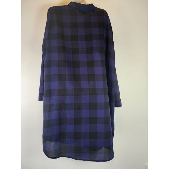 BB Dakota Keenan Navy Blue Plaid Shirt Dress Long Cuffed Button Sleeves Size 18 - Picture 9 of 13